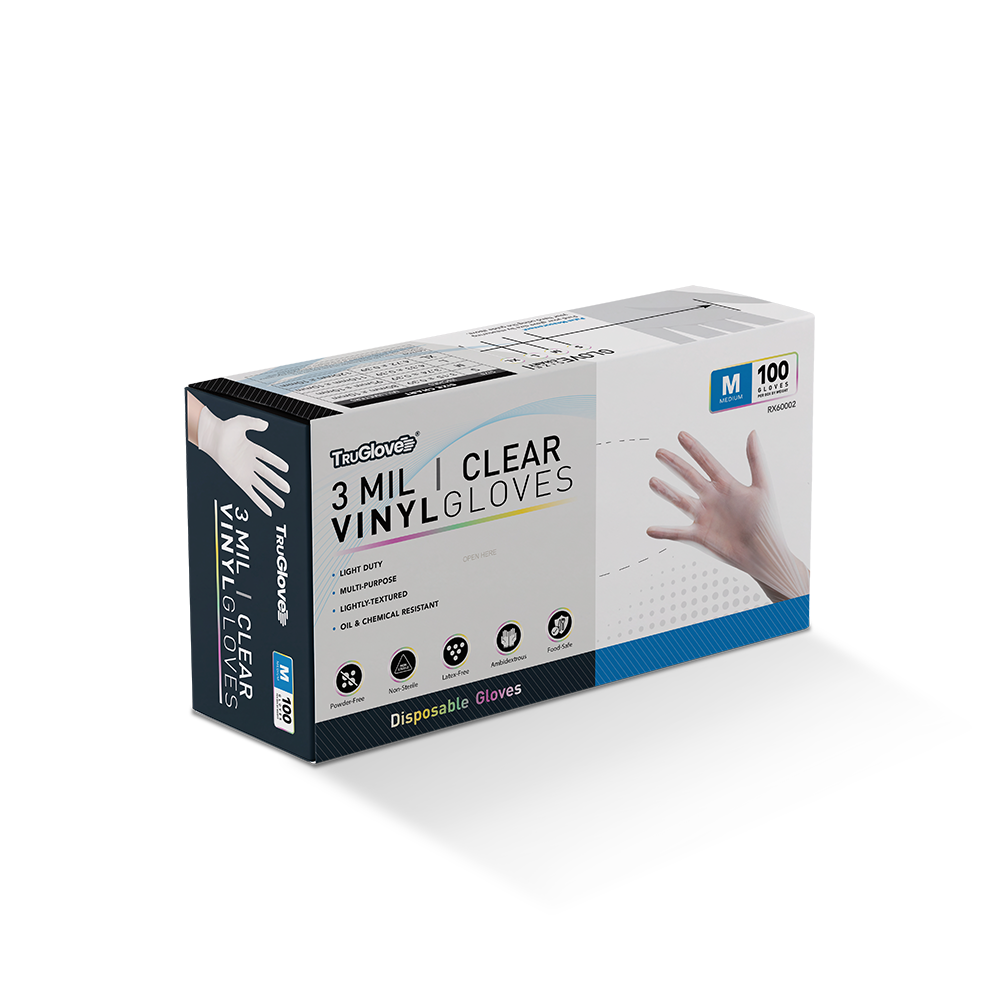 TruGlove 3 Mil clear vinyl Gloves box