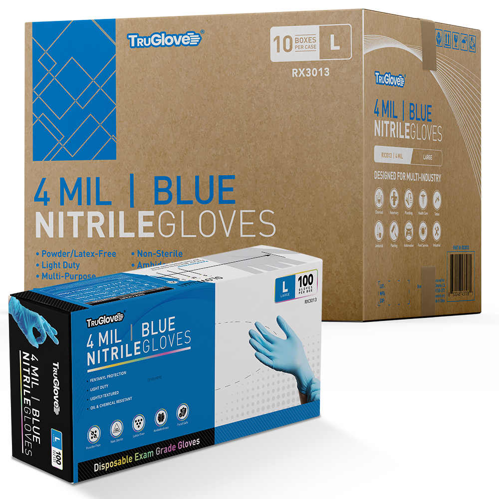 4 Mil Blue Nitrile Exam Gloves