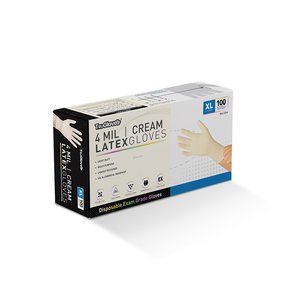 TruGlove 4 Mil natural latex Gloves box