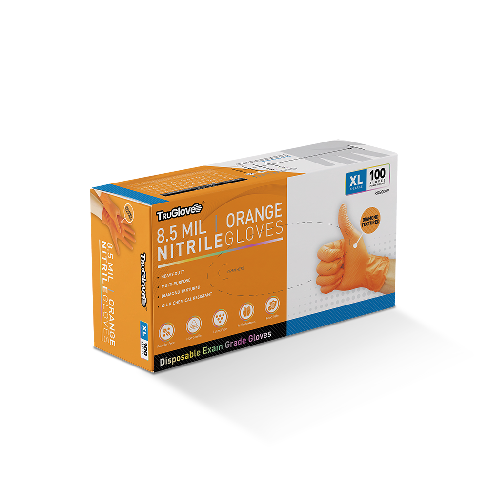 TruGlove 8.5 Mil Orange Nitrile Gloves box