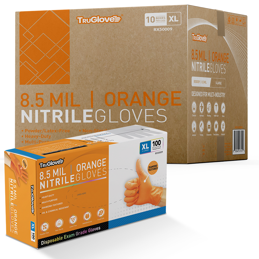 8.5 Mil Orange Industrial Nitrile Gloves
